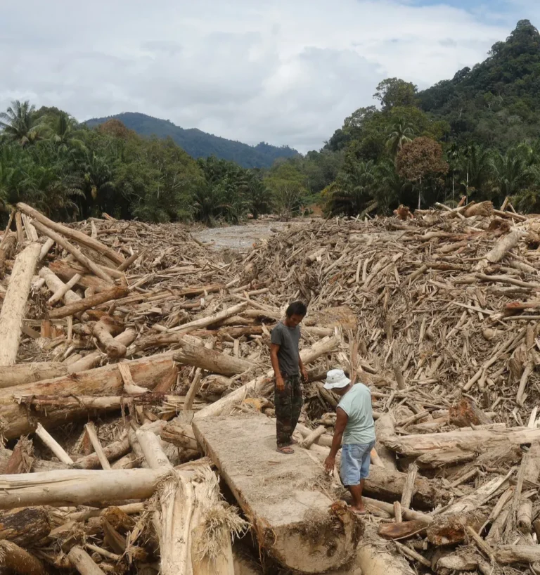 Potongan kayu yang terbawa arus banjir. Gambar:Voice Sulsel