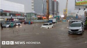 Genangan banjir membawa limbah dan sampah yang mengancam kesehatan lingkungan serta warga di kawasan terdampak. Gambar:BBC news indonesia