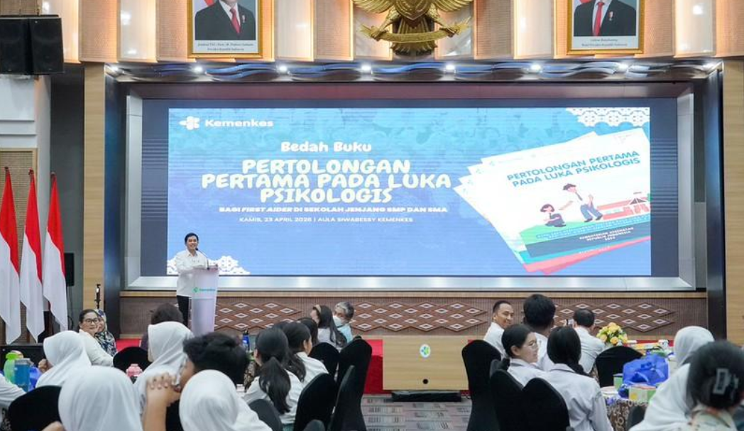 Kegiatan bedah buku tentang pertolongan pertama pada luka psikologis bagi pelajar SMP dan SMA yang digelar Kementerian Kesehatan RI di Jakarta. Sumber: Kemenkes RI